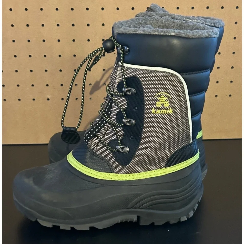 Kamik Luke 3‎ Kids Winter Snow Boots Waterproof Insulated Charcoal Lime Size 4
